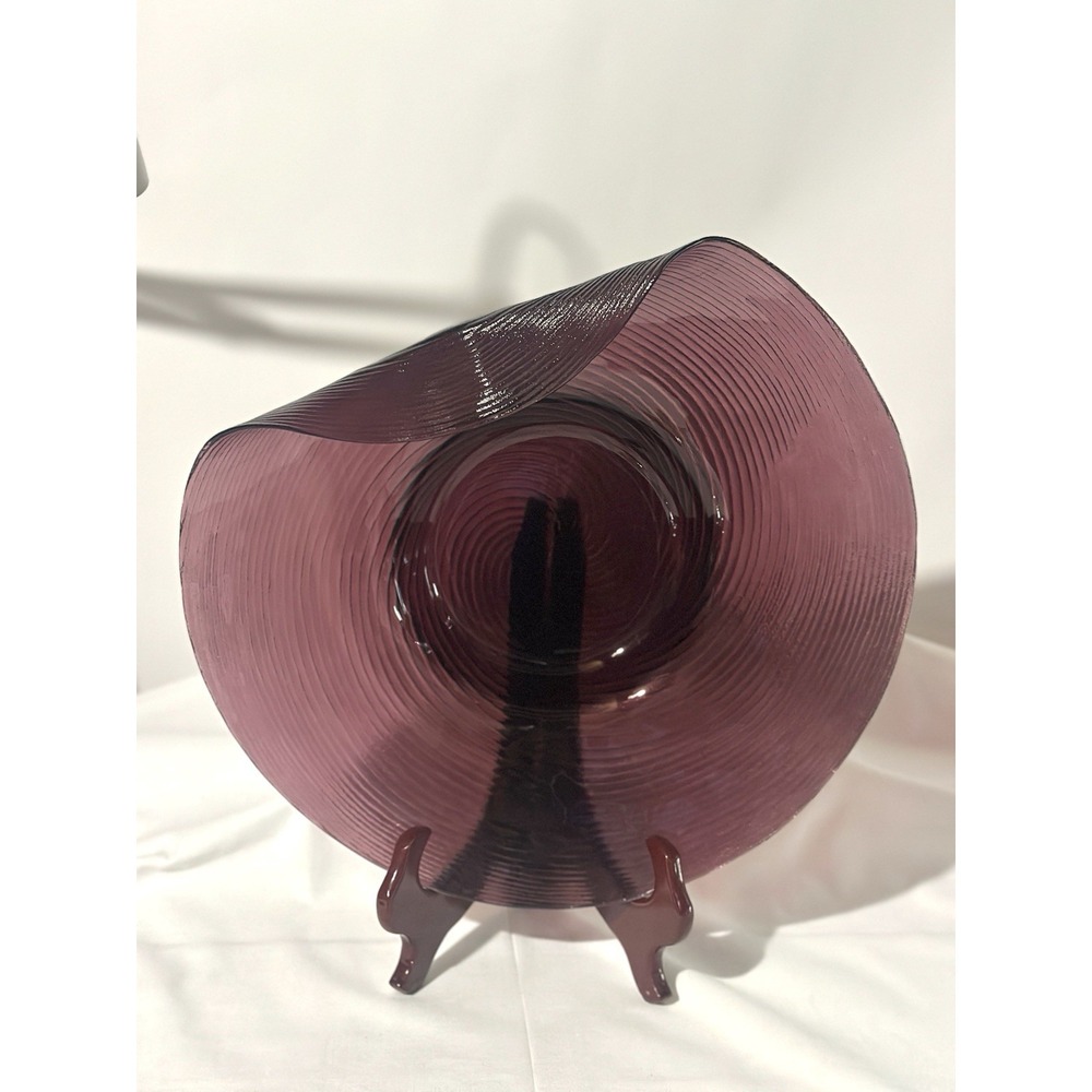 Large Amethyst Handblown‎ Rolled Ribbed Art Glass Plate